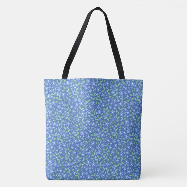 Tote Bag Ditsy Floral Periwinkle Motif sur Royal Blue (Devant)