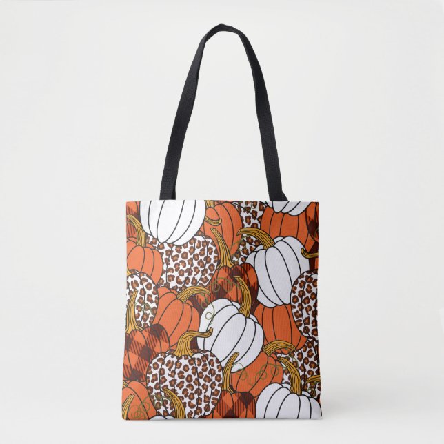 Tote Bag  Divers citrouilles. Leopard, orange, blanc et buf (Devant)