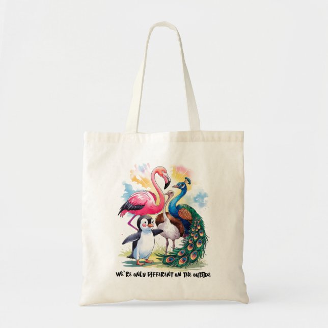 Tote Bag Diversité Inclusion Flamant Rose et ses Amis (Devant)