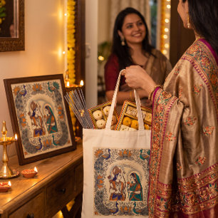 Tote Bag Diwali Dieu Ram et Déesse Sita Art Madhubani