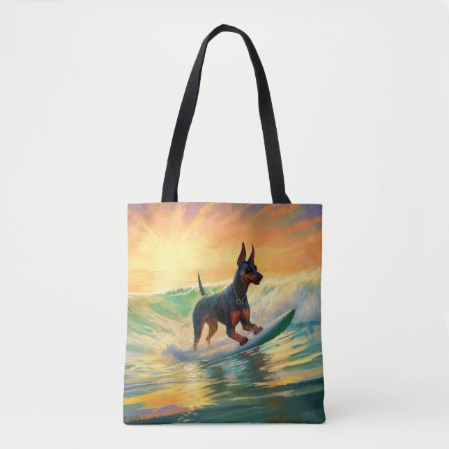 Tote Bag Doberman Beach Surf Peinture (Devant)