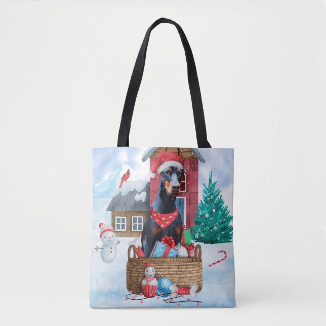 Tote Bag Doberman Chien dans la neige Maison de Chien de No (Devant)