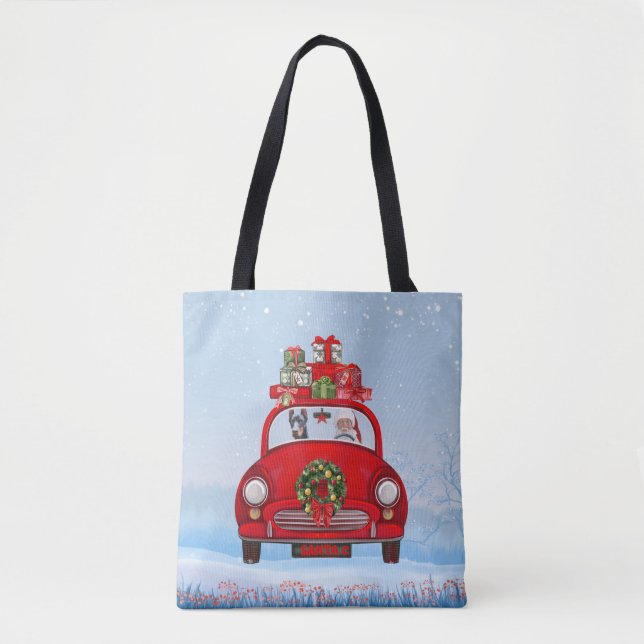Tote Bag Doberman Chien En Voiture Avec Le Père Noël (Devant)