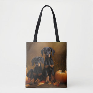 Tote Bag Doberman Chiot Automne Citrouille de plaisir