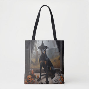 Tote Bag Doberman Citrouilles Halloween Épouvantable