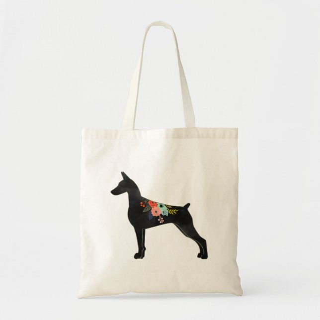 Tote Bag Doberman Pinscher Chien race Boho Floral Silhouett (Devant)