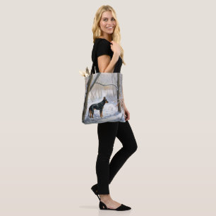 Tote Bag Doberman Pinscher Laissez Tomber la Neige Noël