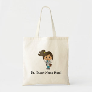 Tote Bag Docteur mignon personnalisé, femelle de brune
