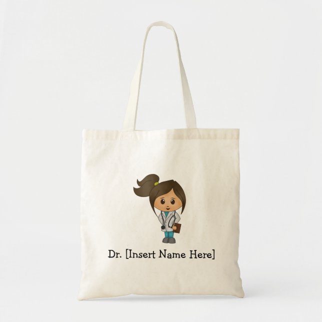 Tote Bag Docteur mignon personnalisé, femelle de brune (Devant)