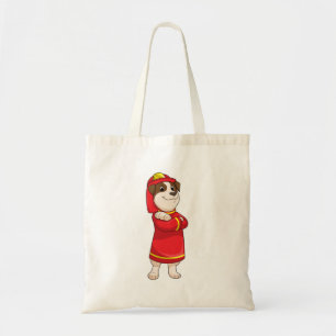 Tote Bag Dog as Firefighter with Helmet