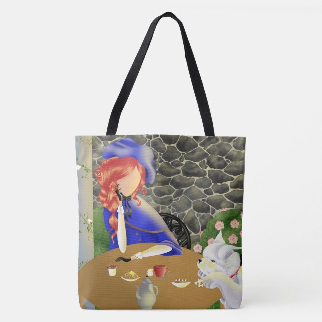 Tote Bag Dog & Lady au Café au coucher du soleil (Devant)