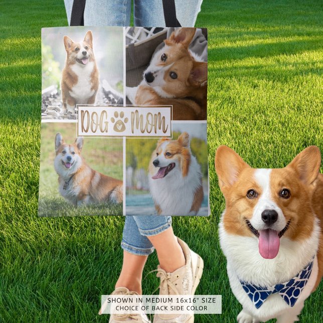 Tote Bag DOG MOM 4 Photo Collage Empreinte de patte Coeur (Créateur téléchargé)