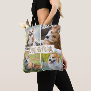 Tote Bag DOG MOM 4 Photo Collage Empreinte de patte Coeur