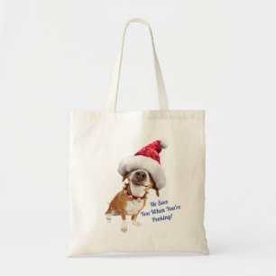 Tote Bag Dog With Big Santa Hat