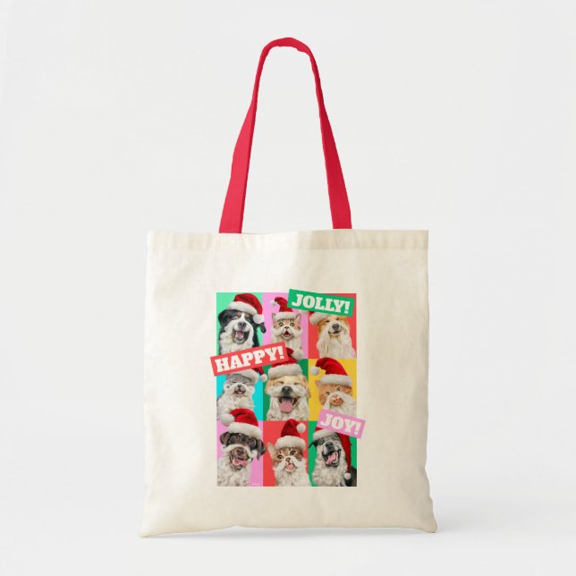 Tote Bag Dogs and Cats with Santa Beard (Devant)