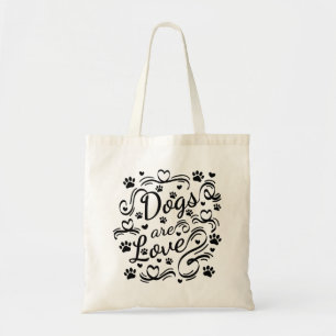 Tote Bag Dogs Are Love Paw And Hearts Typography