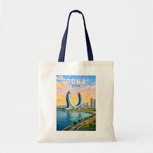 Tote Bag Doha Qatar Illustration Voyage Art Rétro
