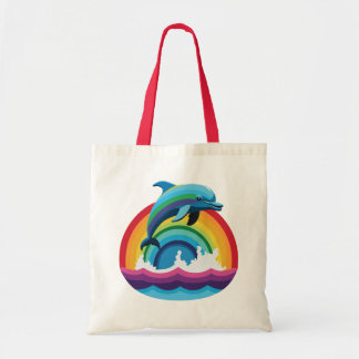 Tote Bag Dolphin Flippin au-dessus de l'arc-en-ciel