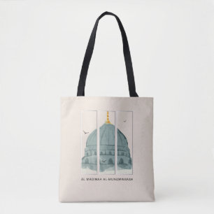 Tote Bag Dôme vert de la mosquée an-Nabi Aquarelle Triptyqu