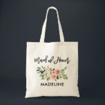 Tote Bag Domestique de rose de manuscrit de brosse<br><div class="desc">Le rose à la mode moderne d'aquarelle de manuscrit de brosse rougissent la domestique florale blanche de demoiselle d'honneur du sac fourre-tout à honneur</div>