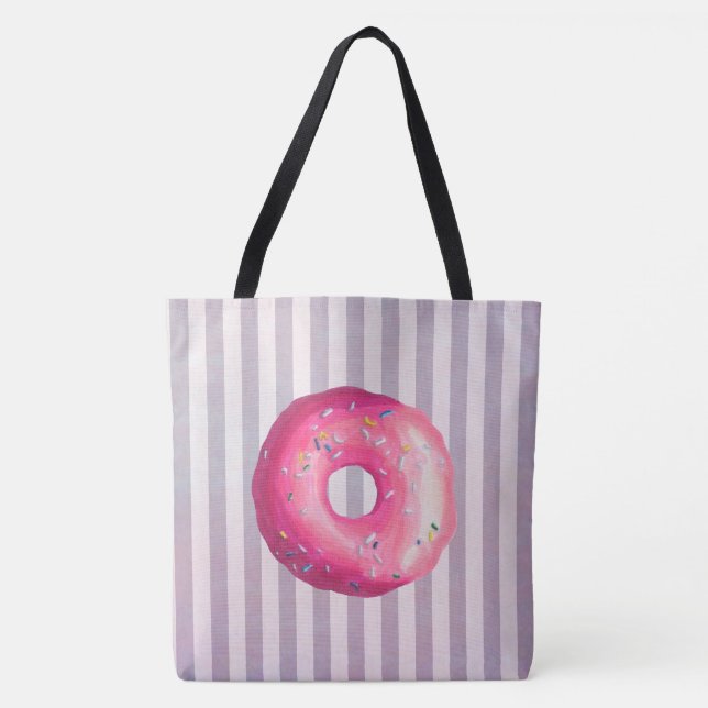 Tote Bag Donut avec glaçage rose et pépites (Devant)