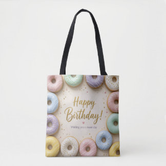 Tote Bag Donuts Glacés au Pastel avec Paillettes Dorées Suc