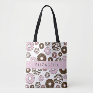 Tote Bag Donuts Roses, Donuts Brown, Sprinkings, Votre Nom