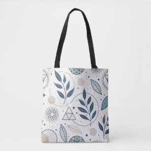 Tote Bag Doodle Botanique Bleu géométrique