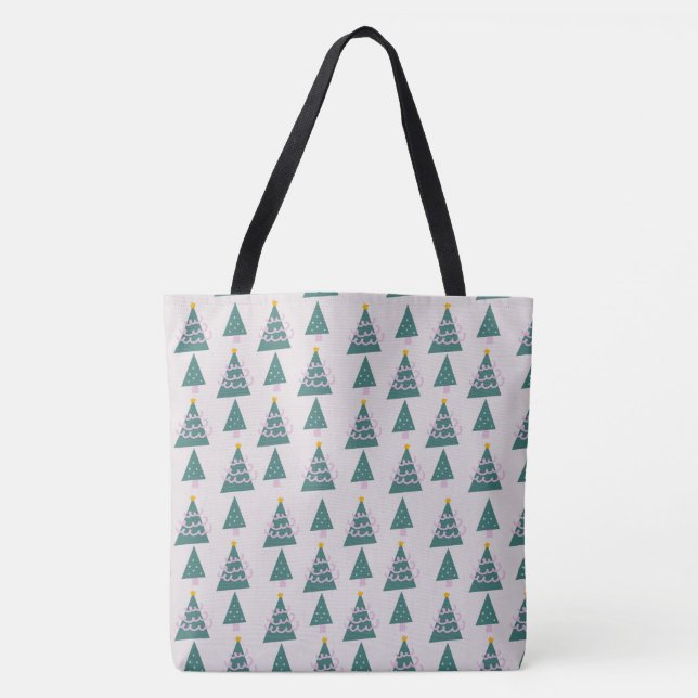 Tote Bag Doodle d'arbres mignons rose vert (Devant)