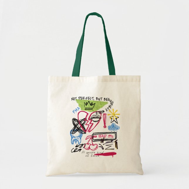 Tote Bag Doodle de graffiti edge Heart & Collage de croquis (Devant)