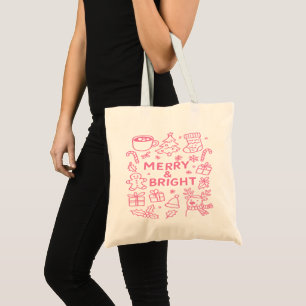 Tote Bag Doodle de Noël rose   Vacances Carrall