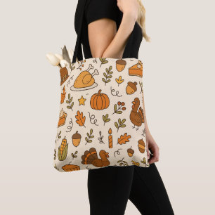 Tote Bag Doodle de Thanksgiving en motif continu