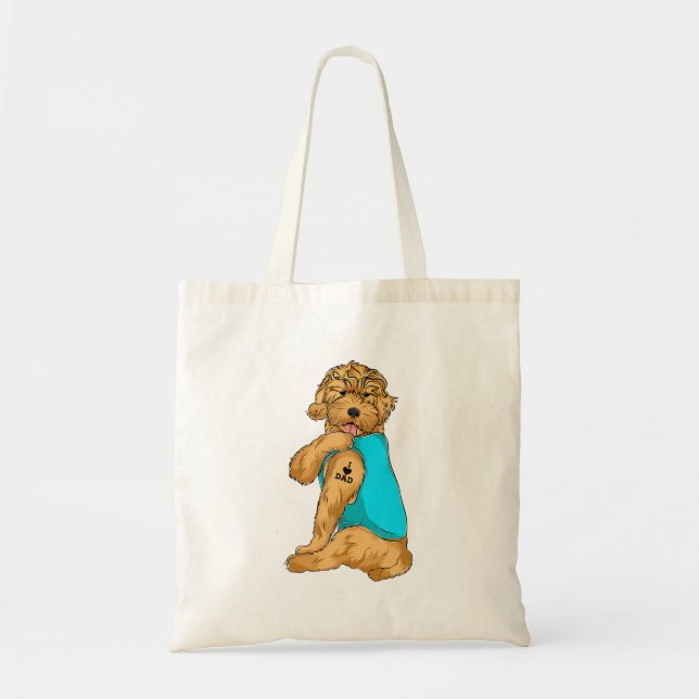 Tote Bag Doodle d'or J'aime papa Tattoo Vêtements Chien Pap (Devant)