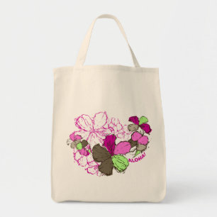 Tote Bag Doodle Hibiscus Épicerie Fourre-tout