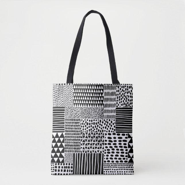Tote Bag Doodle noir blanc : Ethnic Seamless (Devant)