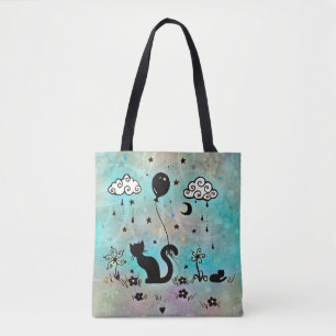 Tote Bag Doodle Silhouette Chat Fantastique Art Molly Harri