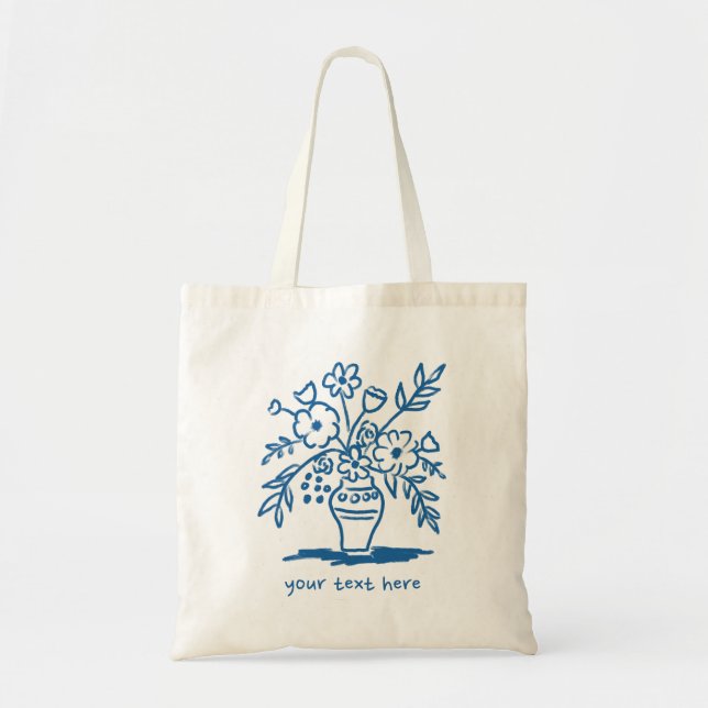 Tote Bag Doodle vase de fleurs Épicerie personnalisée Shopp (Devant)