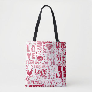 Tote Bag Doodles d'amour à la main, charmant motif.