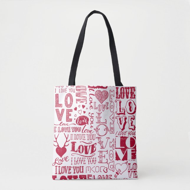 Tote Bag Doodles d'amour à la main, charmant motif. (Devant)