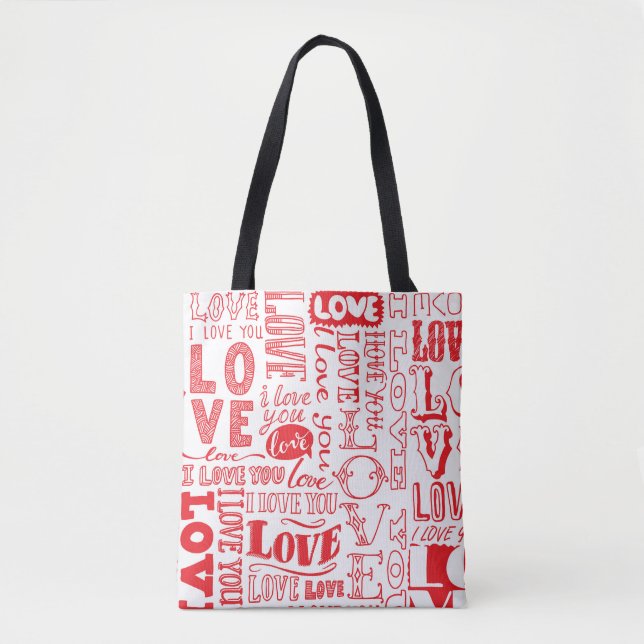 Tote Bag Doodles d'amour dessinés à la main Arrière - plan  (Devant)
