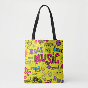 Tote Bag Doodles de musique Sketchy Arrière - plan sans cou