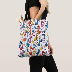 Tote Bag Doodles de notes musicales colorées