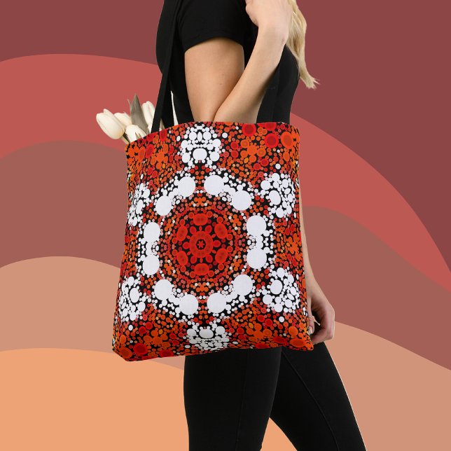 Tote Bag Dot Mandala Fleur orange blanc et rouge (Créateur téléchargé)