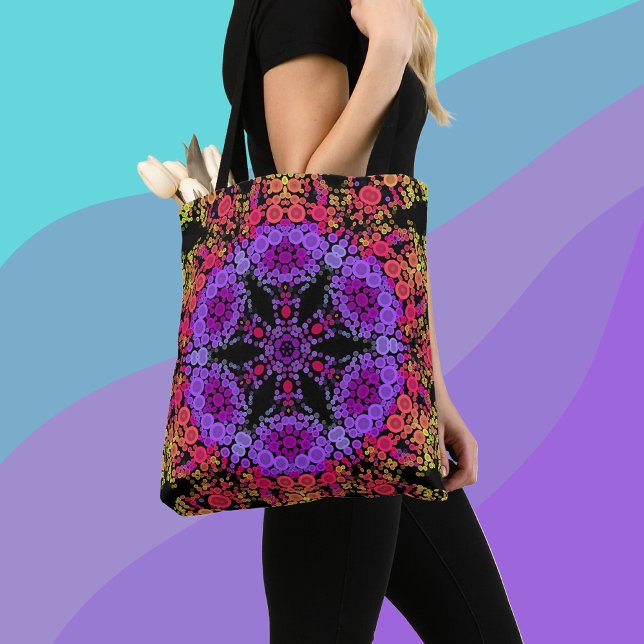 Tote Bag Dot Mandala Fleur violet orange et jaune (Créateur téléchargé)