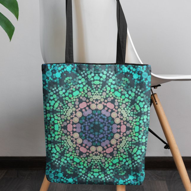 Tote Bag Dot Mandala Flower bleu vert et rose (Créateur téléchargé)