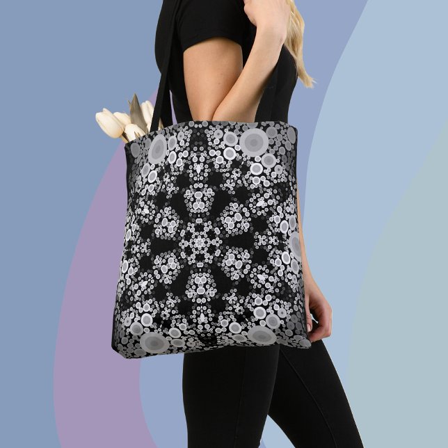 Tote Bag Dot Mandala Flower Gris et noir (Créateur téléchargé)