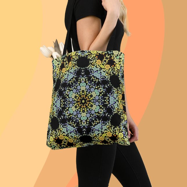 Tote Bag Dot Mandala Flower Jaune Bleu et gris (Créateur téléchargé)
