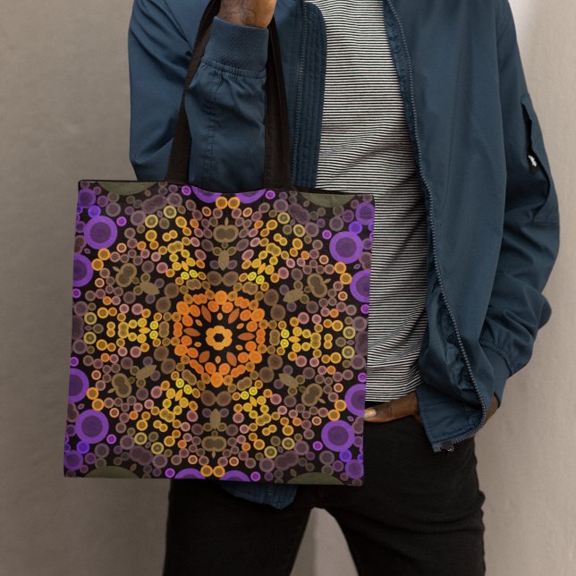 Tote Bag Dot Mandala Flower Jaune et violet (Créateur téléchargé)