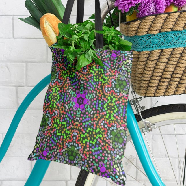 Tote Bag Dot Mandala Flower vert violet et orange (Créateur téléchargé)