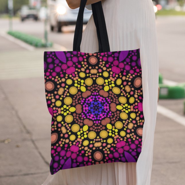 Tote Bag Dot Mandala Flower violet et jaune (Créateur téléchargé)